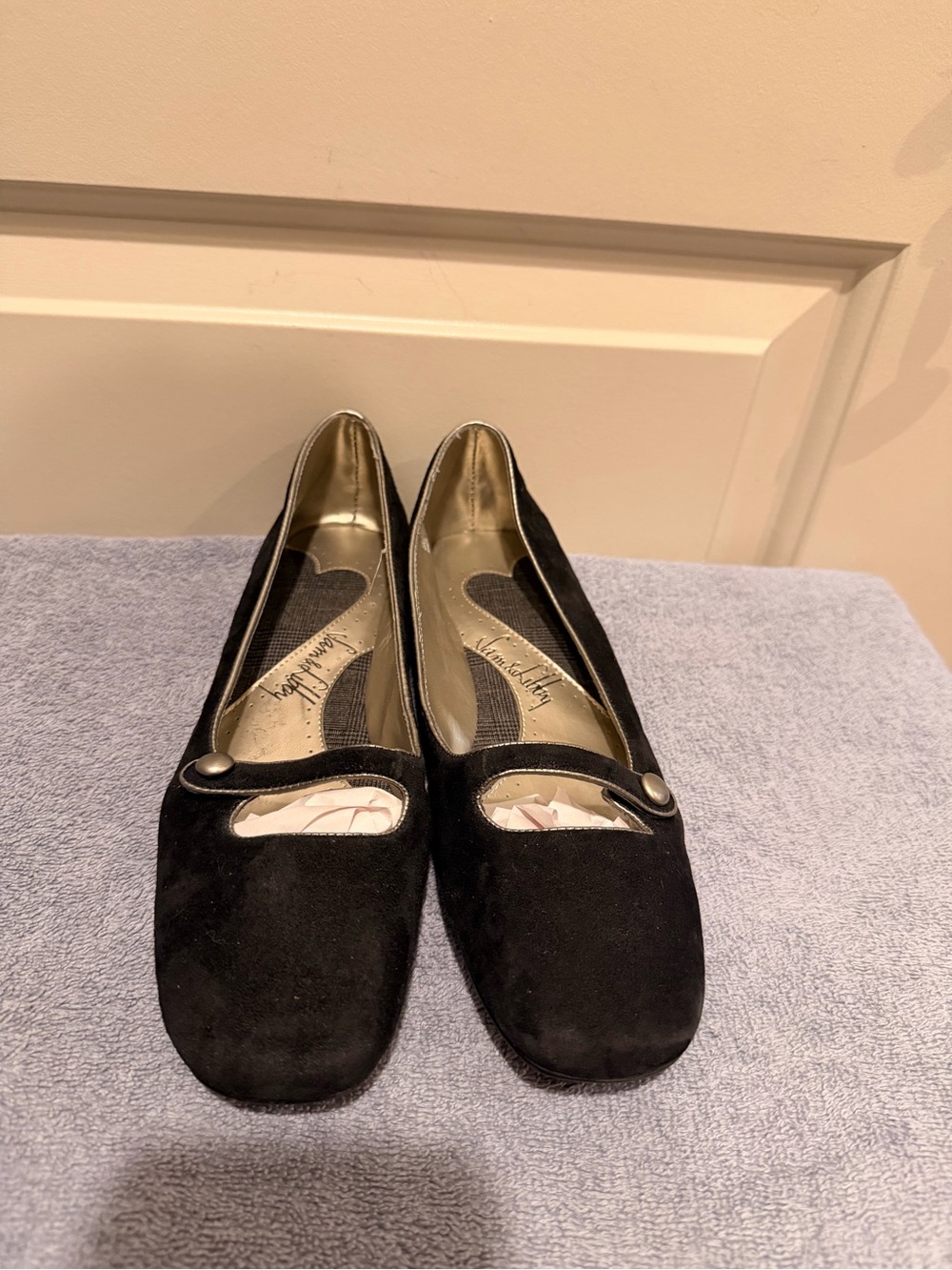 Sam & Libby Black Leather Mary Jane Slip-On Flats Round Toe Women's 6.5 M